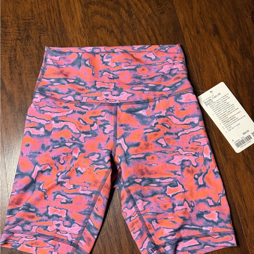 lululemon athletica Pink and Orange Abstract Print biker shorts